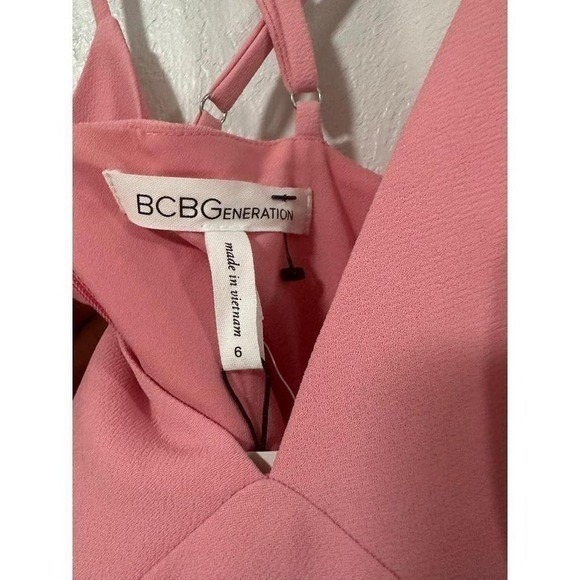 BCBGMAXAZRIA Pink Fit Flare Mini Dress Crisscross Straps V Neck Party Size 6 - Picture 7 of 8